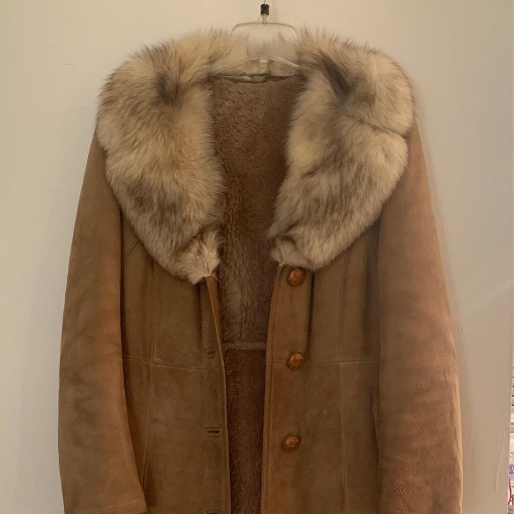 Fur collared suede maxi coat